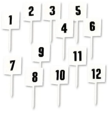 Fiches de marquage - rectangulaires numérotés de 1 à 12