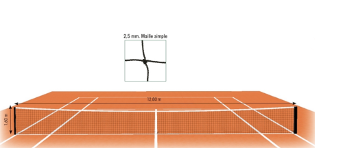 Filet de tennis polyéthylène câblé - 2,5 mm